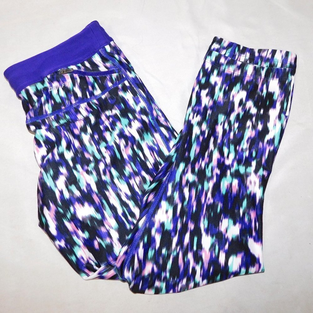Nike Dry-Fit Purple Black White Teal Capri workout athletic Leggings Womens S